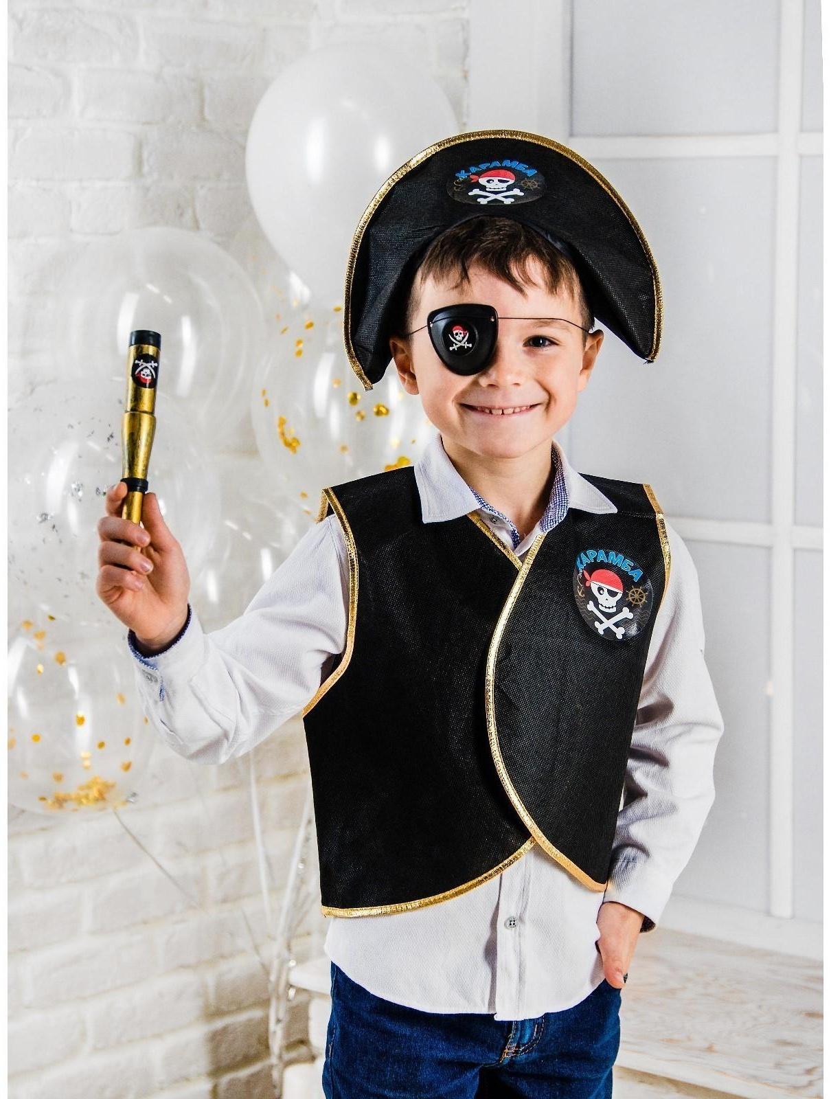 Набор пирата «Карамба», 6 предметов: шляпа, жилетка, наглазник, орден, подзорная труба, кодекс