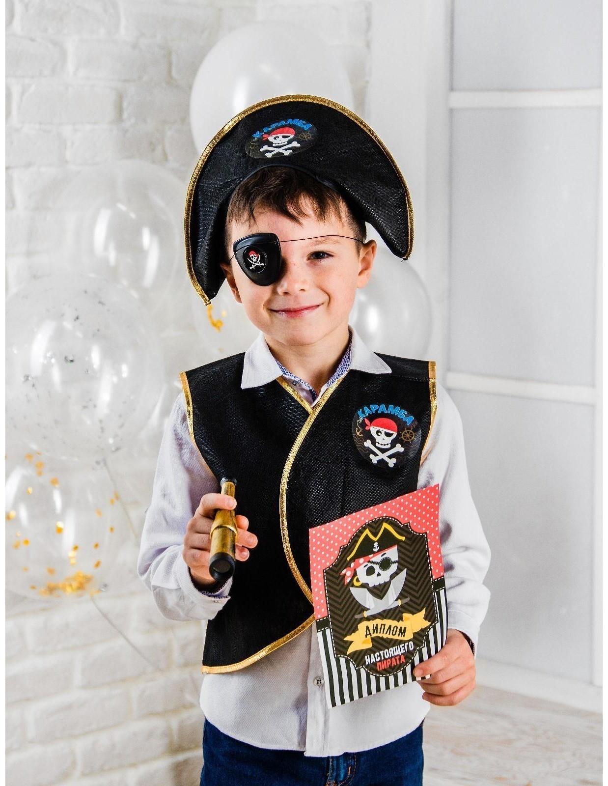 Набор пирата «Карамба», 6 предметов: шляпа, жилетка, наглазник, орден, подзорная труба, кодекс