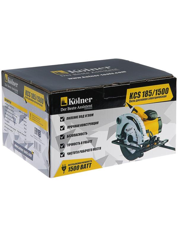 Пила циркулярная Kolner KCS 185/1500, 1500 Вт, 5000 об/мин, d=185х20 мм, пропил 65 мм, 0-45°