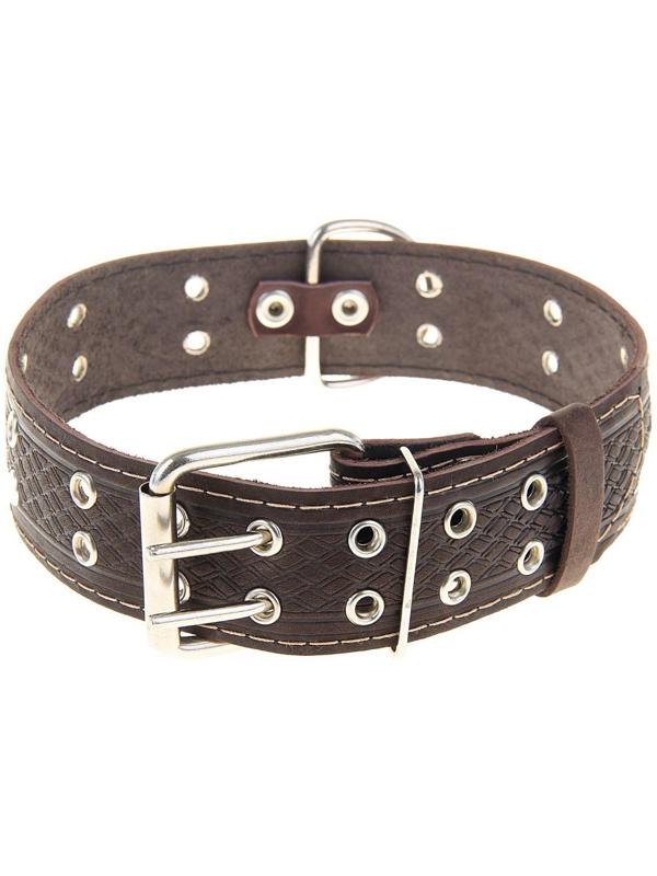 Ошейник кожаный тисненый однослойный, безразмерный, 74 х 4,5 см, ОШ 35-65 см, микс цветов