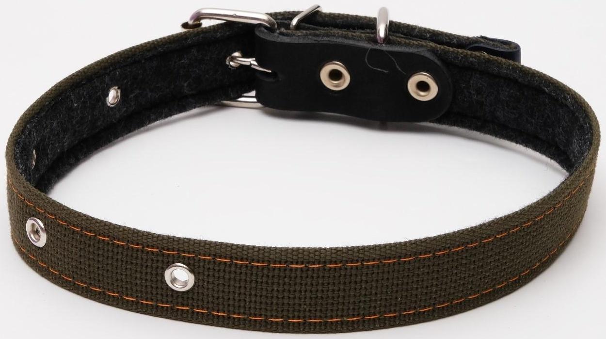 Ошейник брезентовый на фетре, 64 х 3 см, ОШ 30-55 см, тёмно-зелёный