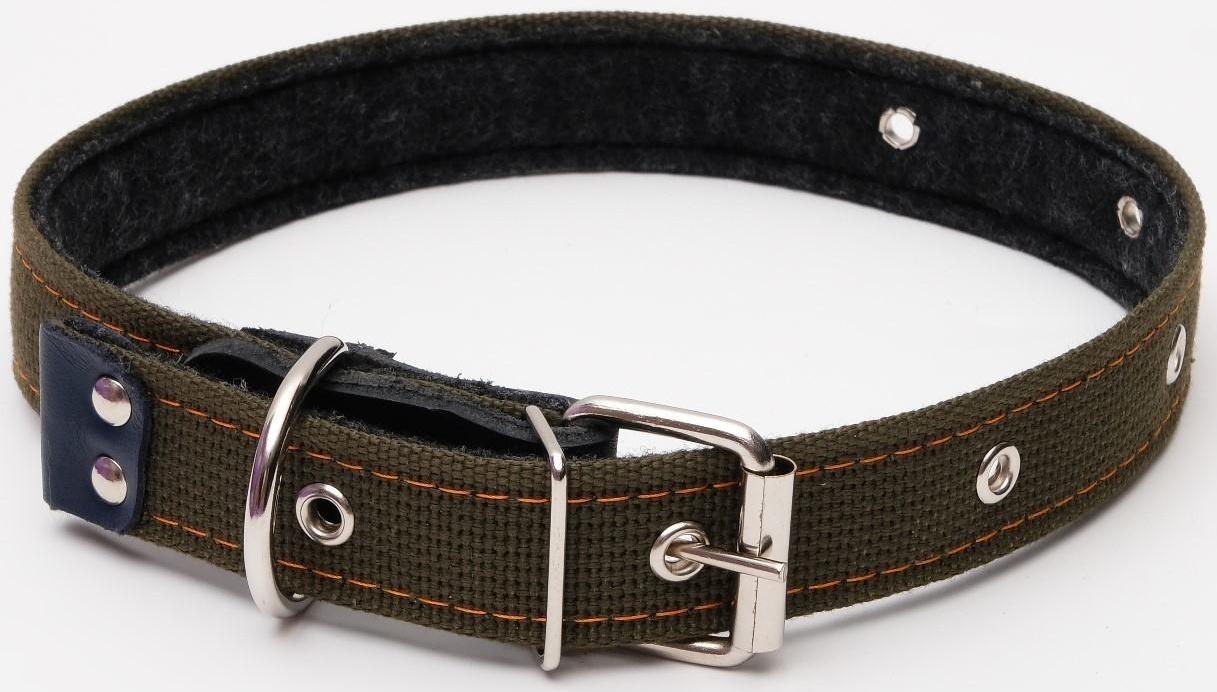Ошейник брезентовый на фетре, 64 х 3 см, ОШ 30-55 см, тёмно-зелёный