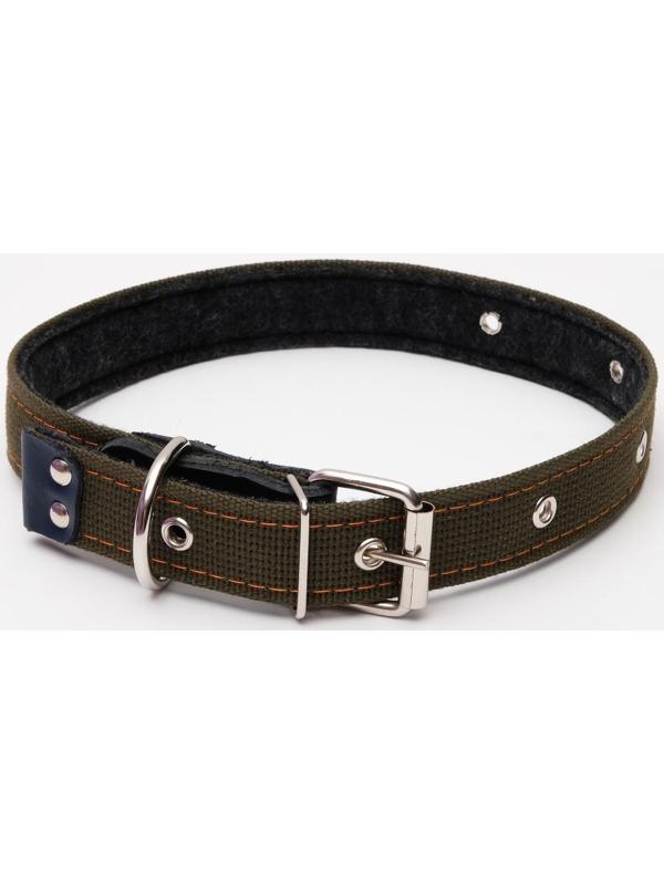 Ошейник брезентовый на фетре, 64 х 3 см, ОШ 30-55 см, тёмно-зелёный