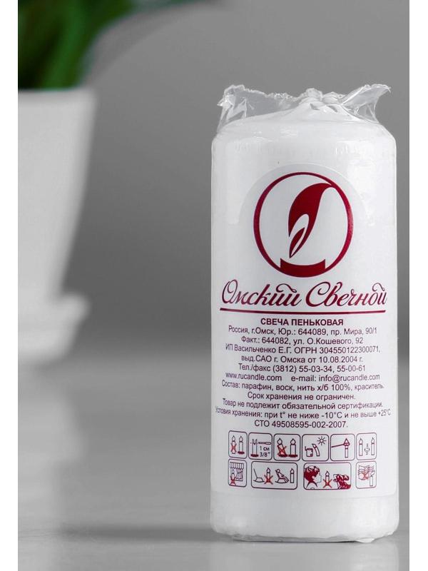 Свеча - цилиндр, 4х9 см, 11 ч, 90 г, белая