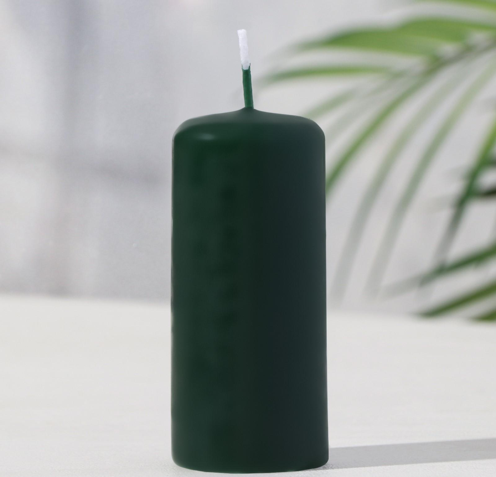Свеча - цилиндр, 4х9 см, 11 ч, 90 г, темно-зеленая