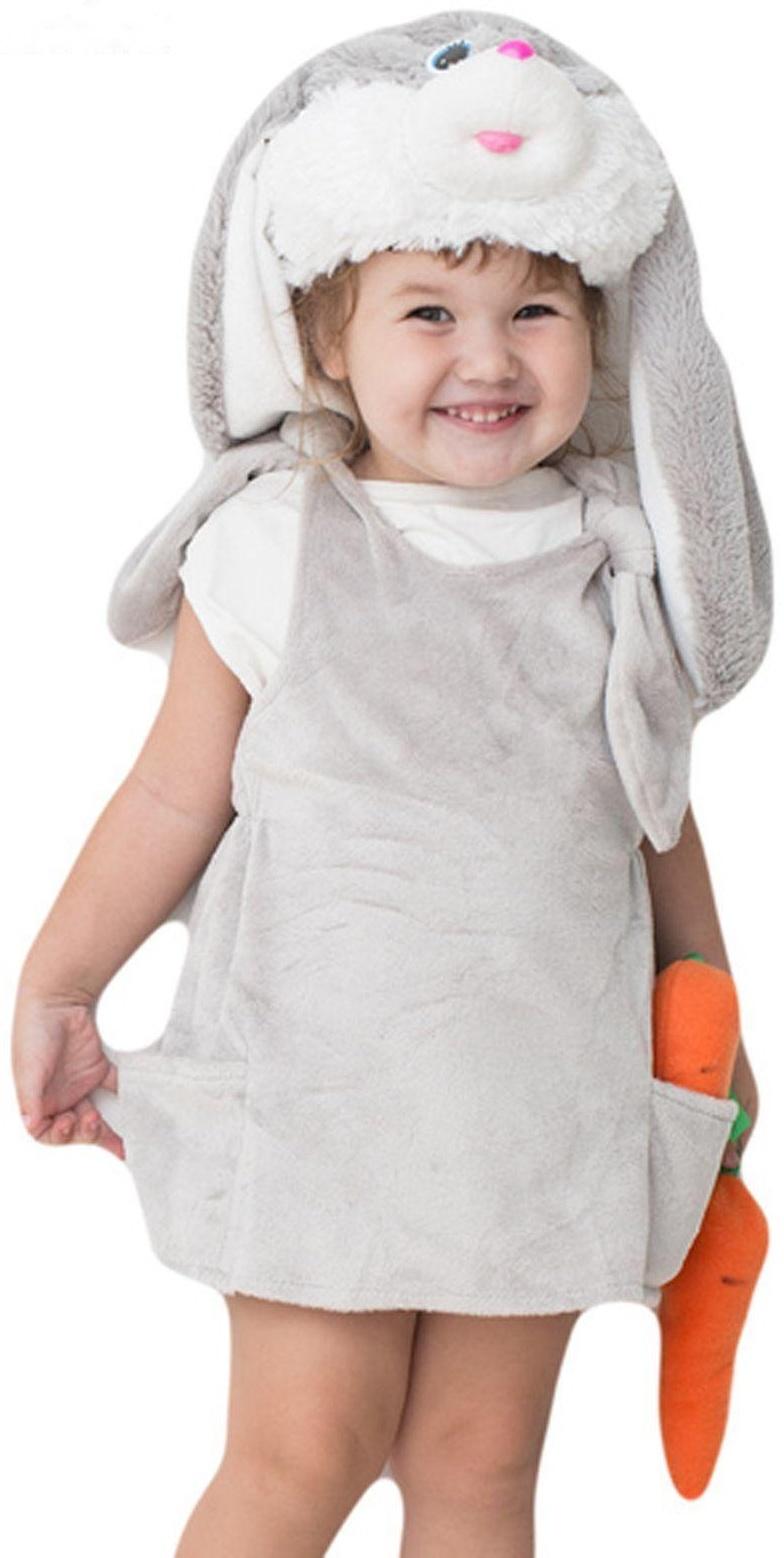 Детский карнавальный костюм «Заюша», шапка, платье, мягконабивная морковка, 1-2 года, рост 92 см