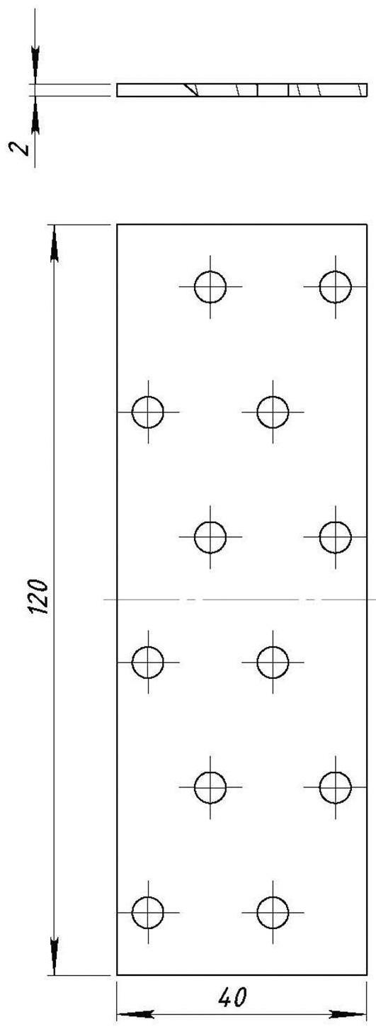 Пластина крепёжная, оцинкованная, 40 х 120 х 2 мм
