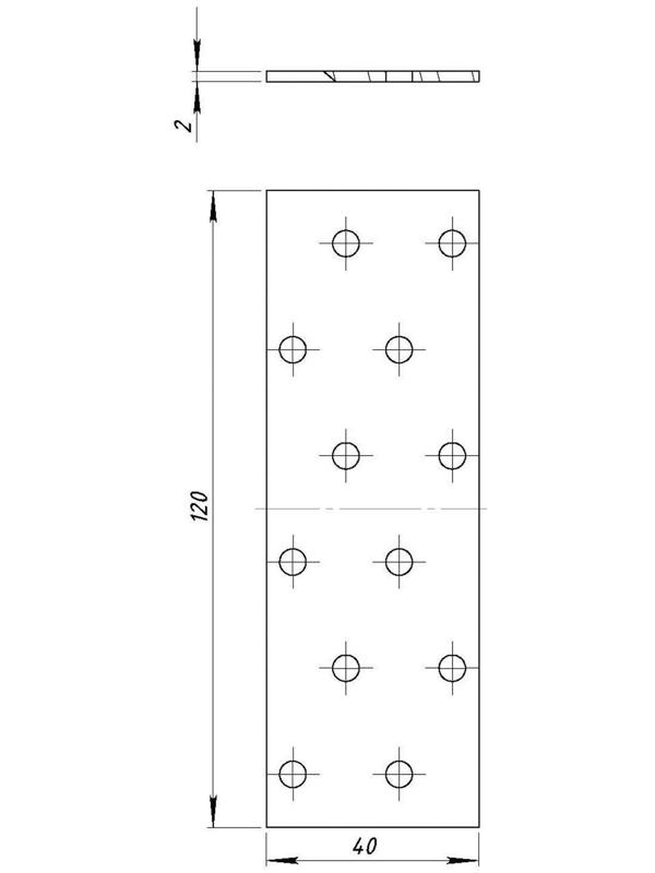 Пластина крепёжная, оцинкованная, 40 х 120 х 2 мм