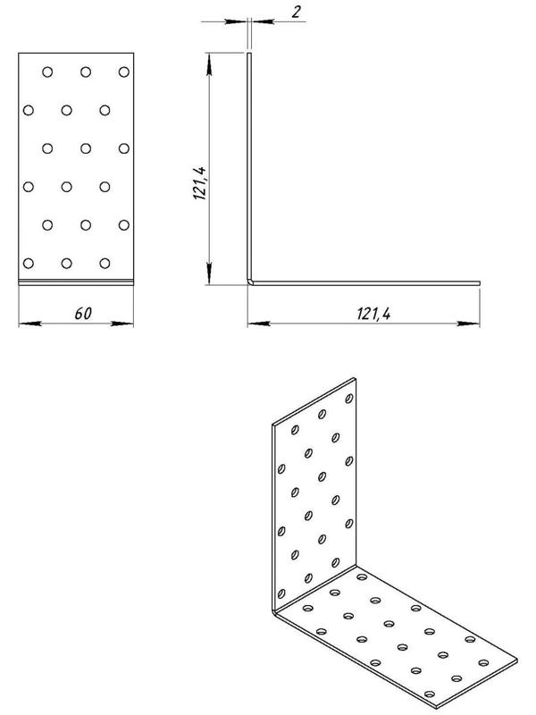 Уголок крепёжный 120 х 120 х 60 х 2 мм, оцинкованный