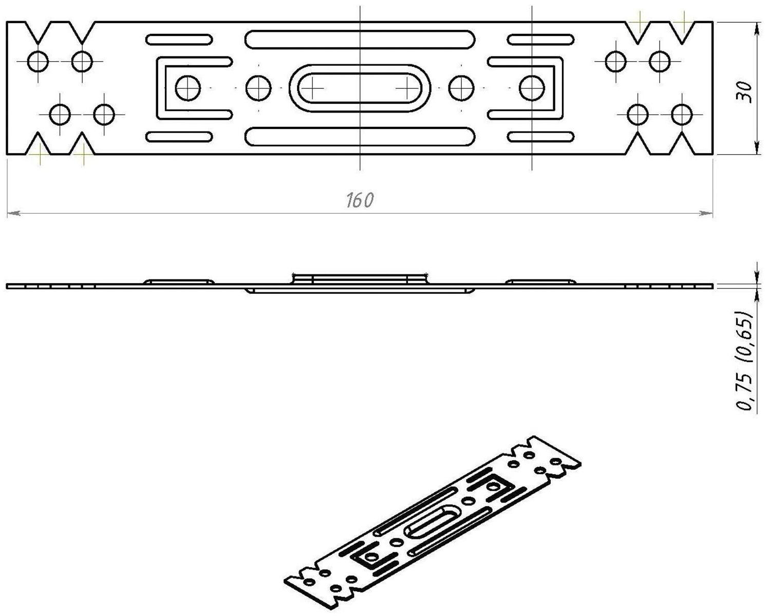 Подвес профилей, 60 х 27 мм, оцинкованный, прямой, укороченный