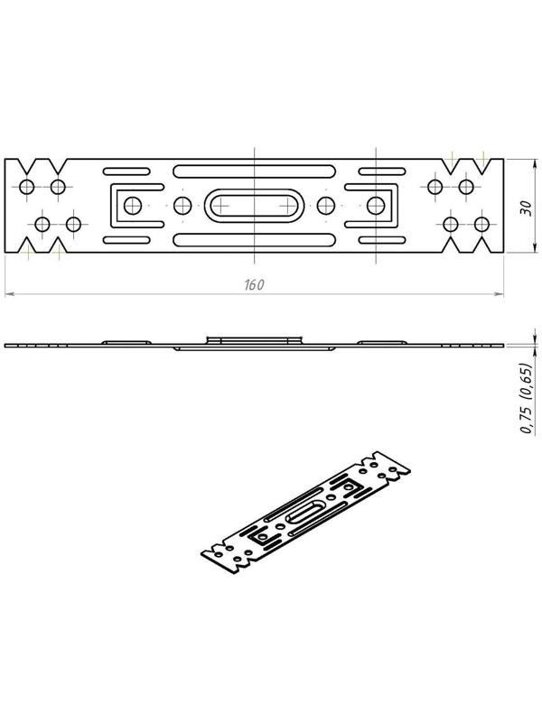 Подвес профилей, 60 х 27 мм, оцинкованный, прямой, укороченный