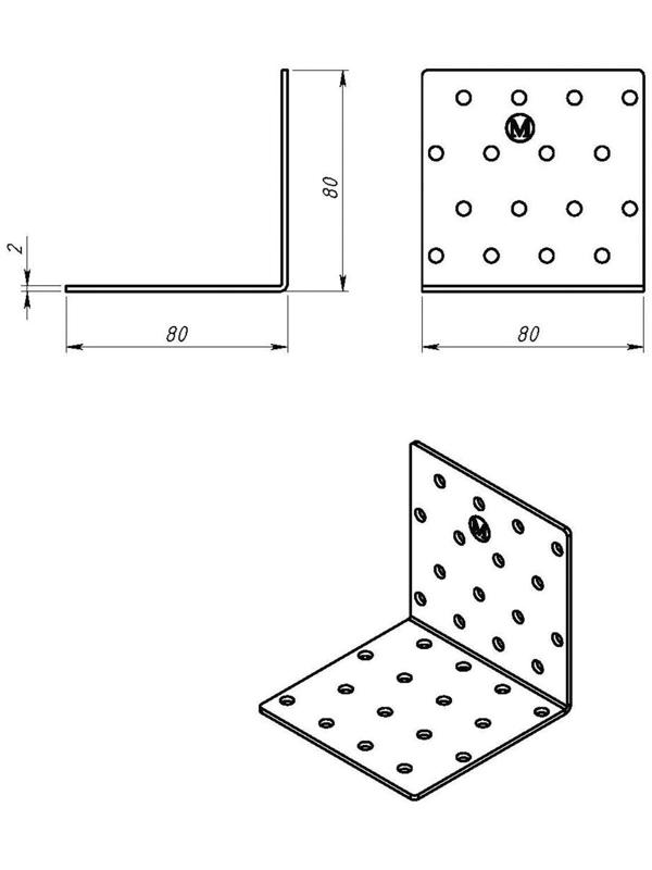 Уголок крепёжный, 80х80х80х2 мм, цинк, в упаковке 25 шт.