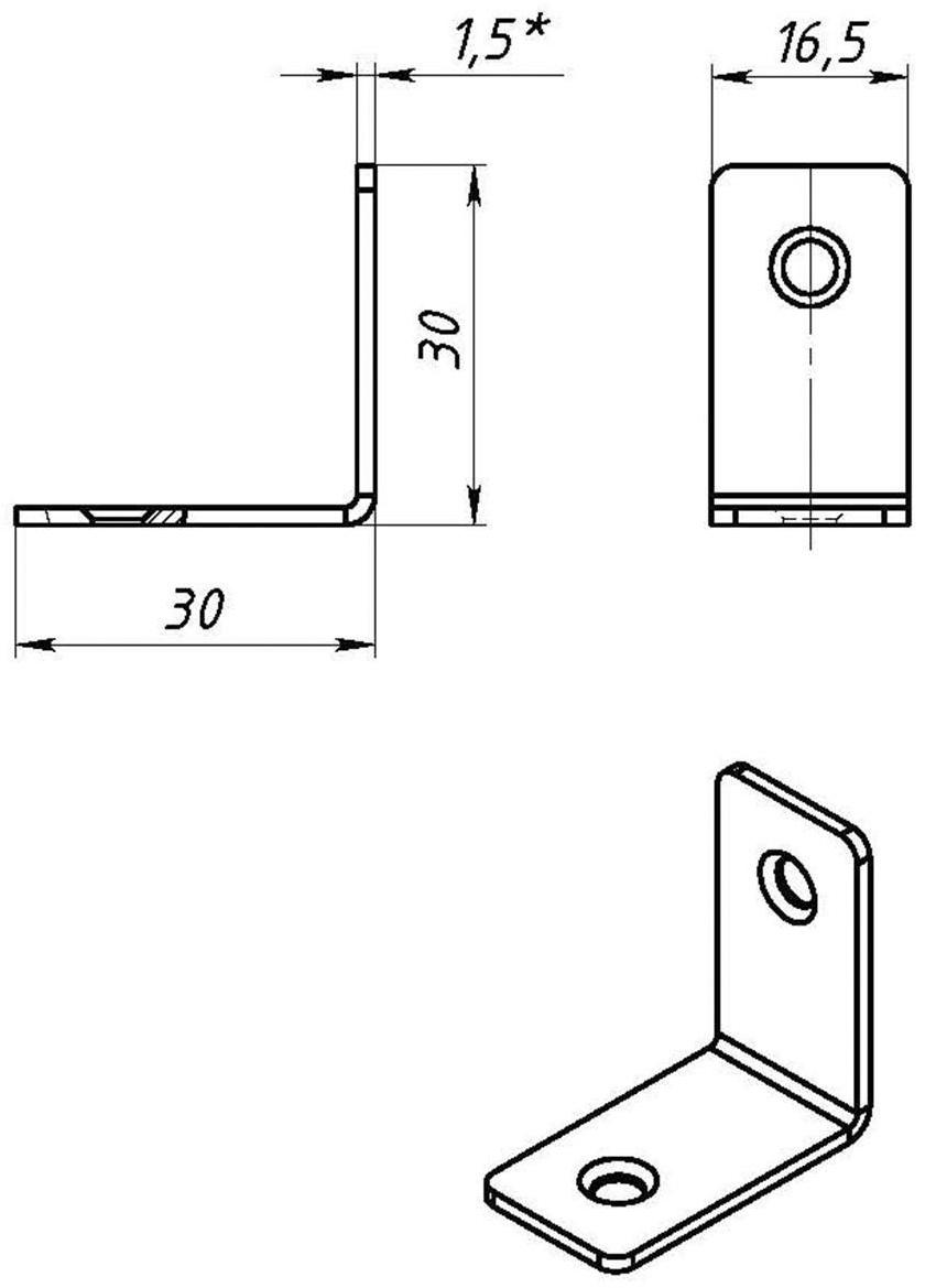Уголок мебельный 30х30х15 мм, оцинкованный