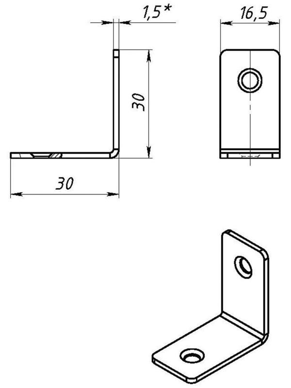 Уголок мебельный 30х30х15 мм, оцинкованный