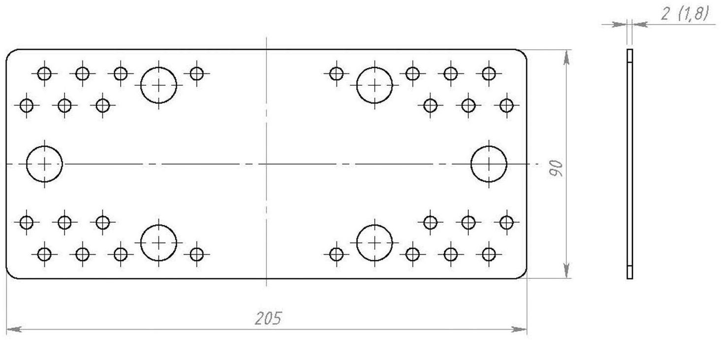 Пластина крепёжная, 210 х 90 х 2 мм, ГОЦ