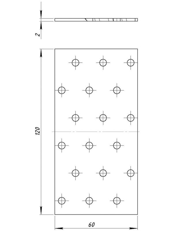 Пластина крепёжная, 60х120х2 мм, цинк, в упаковке 50 шт.