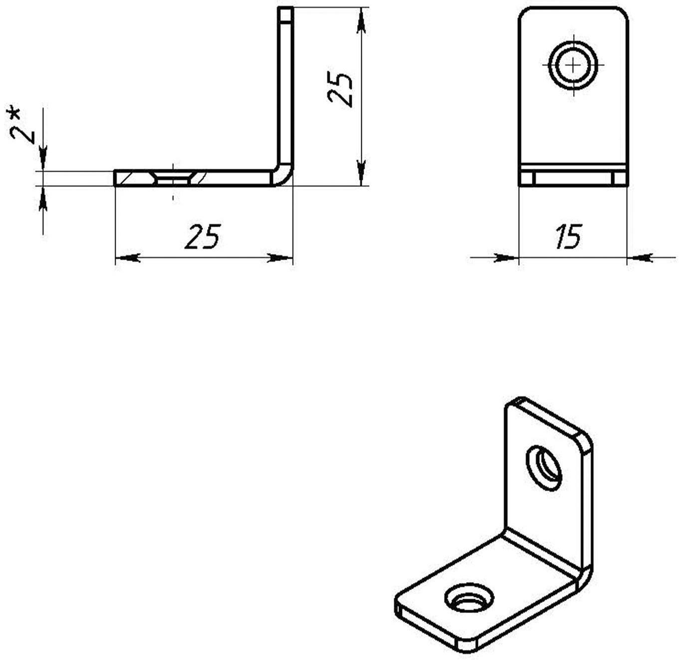 Уголок мебельный 25 х 25 х 15 х 2 мм, оцинкованны, крупная фасовка