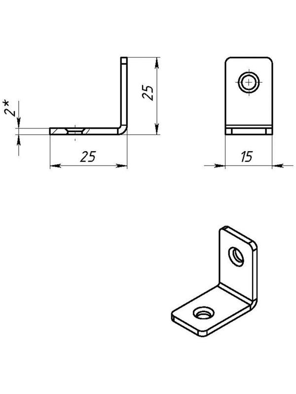Уголок мебельный 25 х 25 х 15 х 2 мм, оцинкованны, крупная фасовка