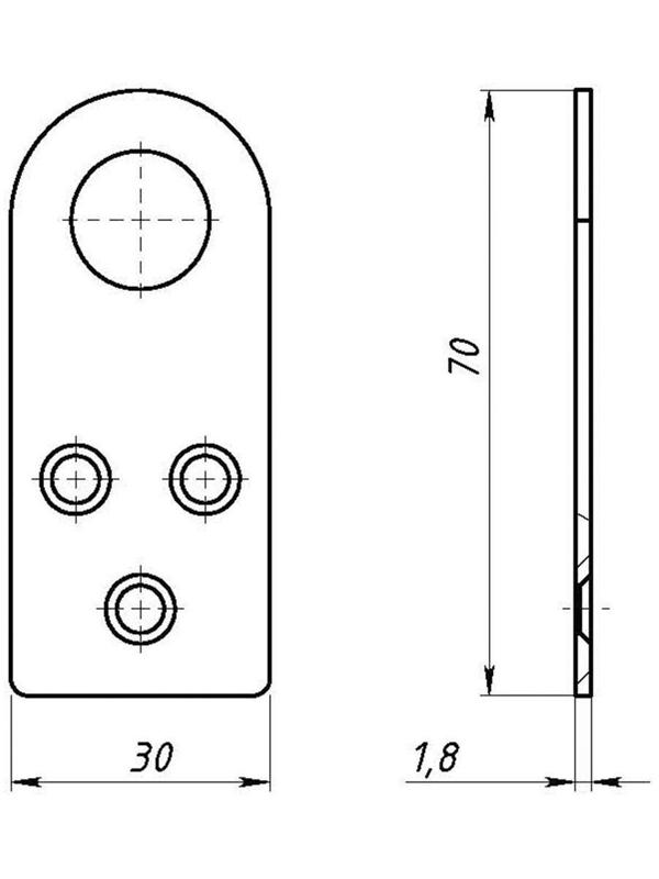 Пробой-ушко, 30 х 70 мм, оцинкованное