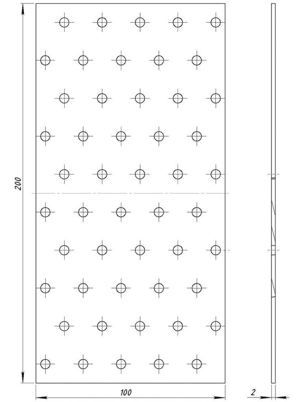 Пластина крепёжная, оцинкованная, 100 х 200 х 2 мм