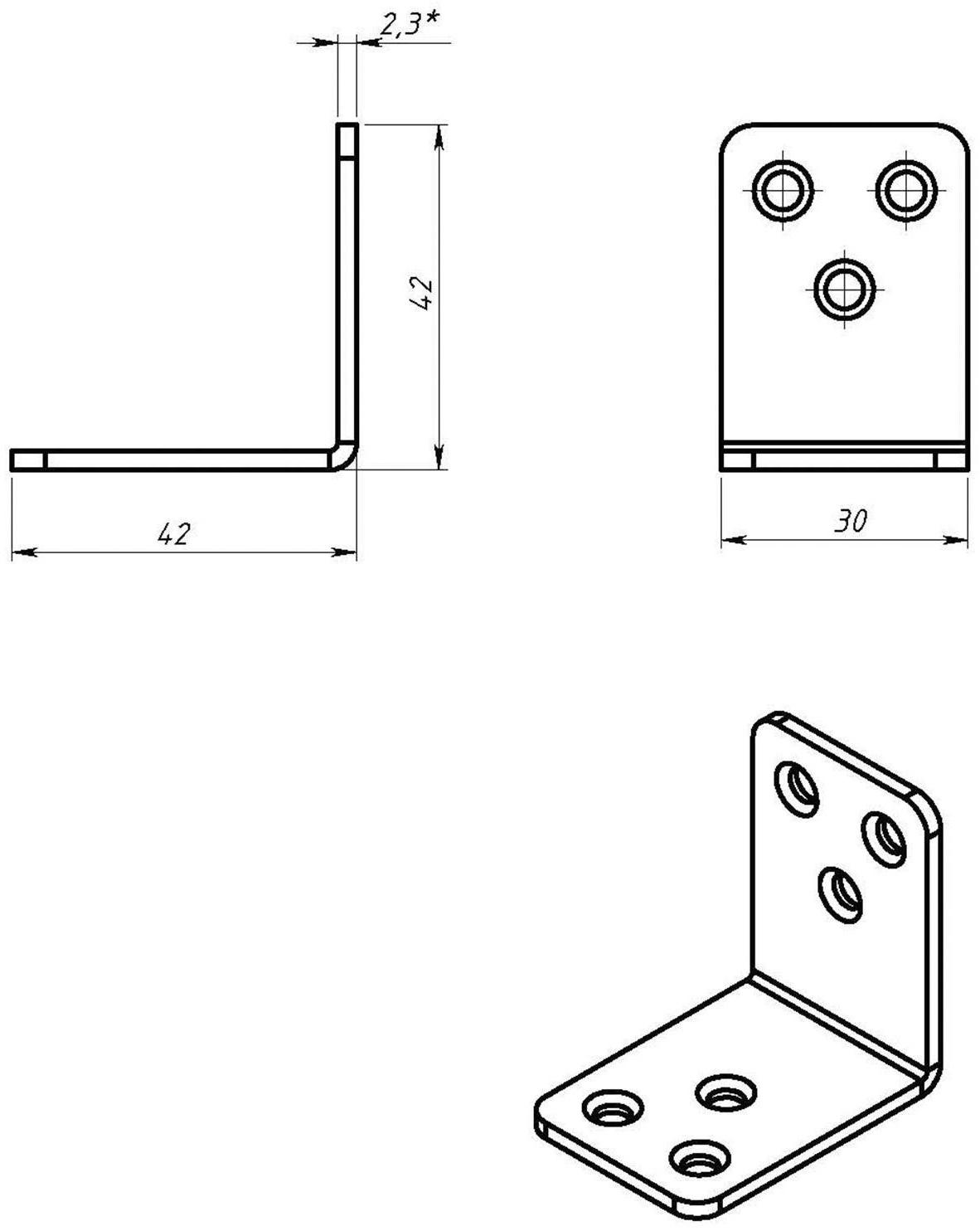 Уголок мебельный 42 х 42 х 30 х 2.3 мм, оцинкованный