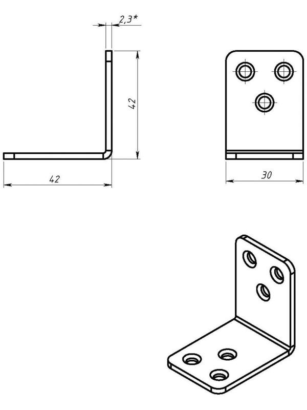 Уголок мебельный 42 х 42 х 30 х 2.3 мм, оцинкованный