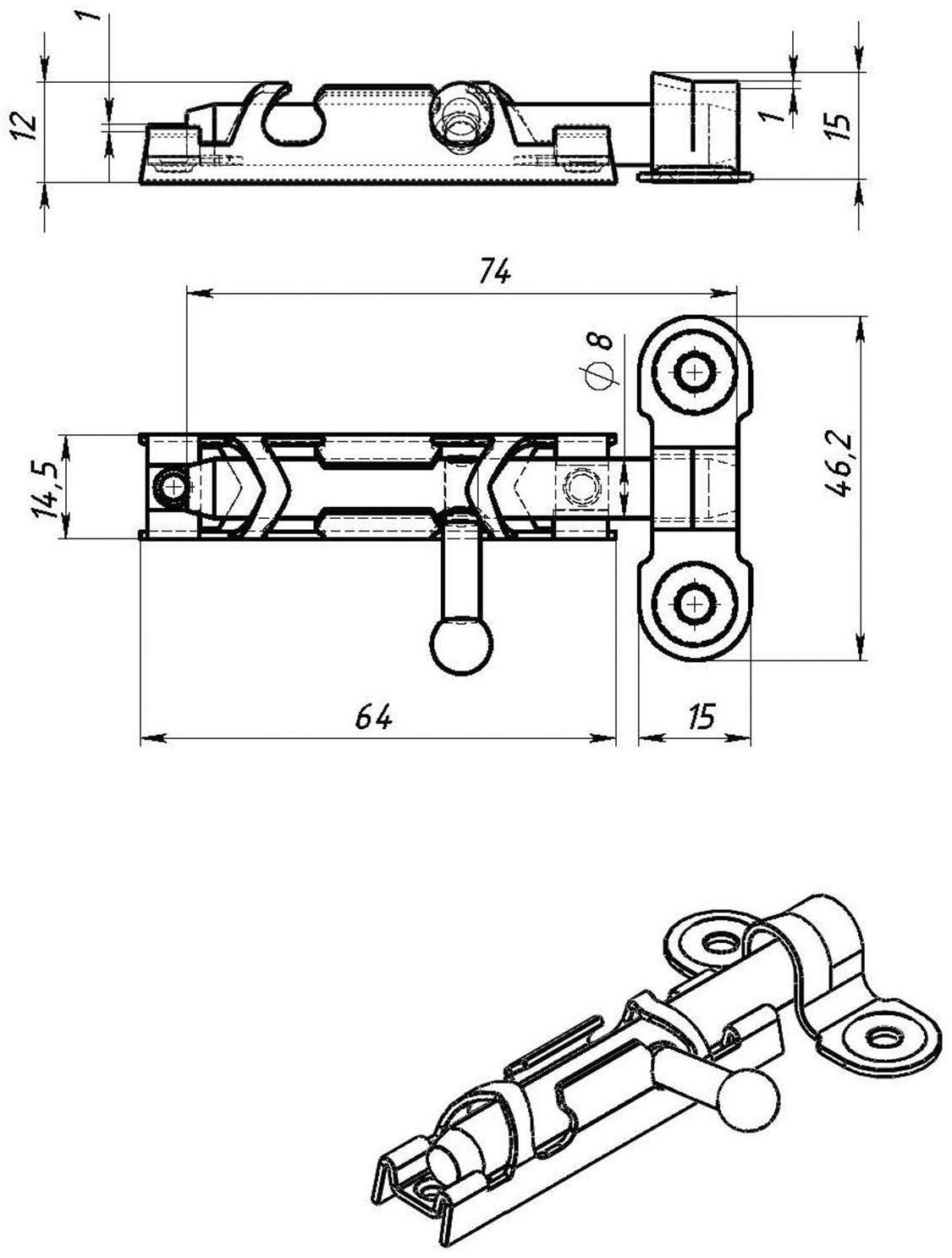 Задвижка накладная ЗТ-1 (Ц.Д), покрытие цинк