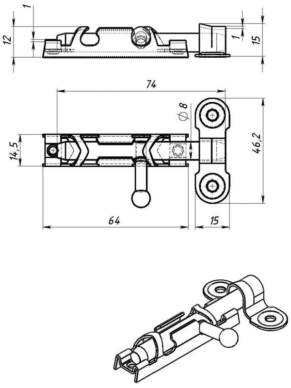 Задвижка накладная ЗТ-1 (Ц.Д), покрытие цинк