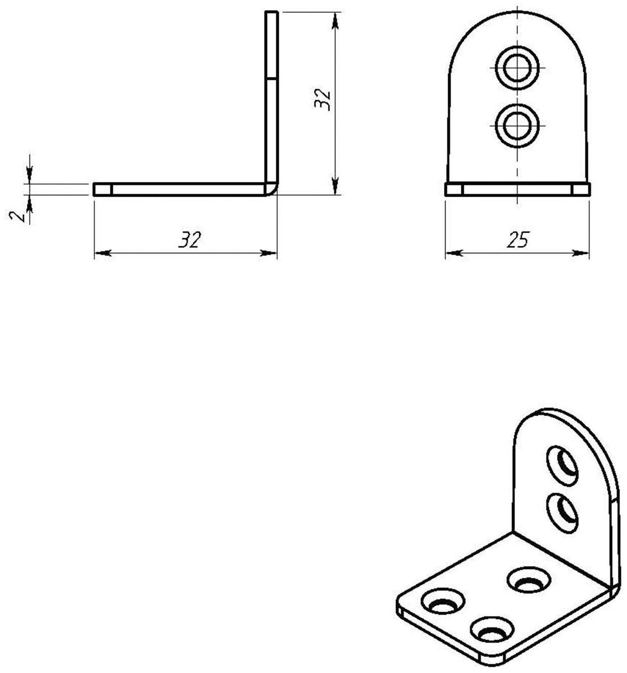 Уголок мебельный, 32х32х25х2 мм, цинк, в упаковке 300 шт.