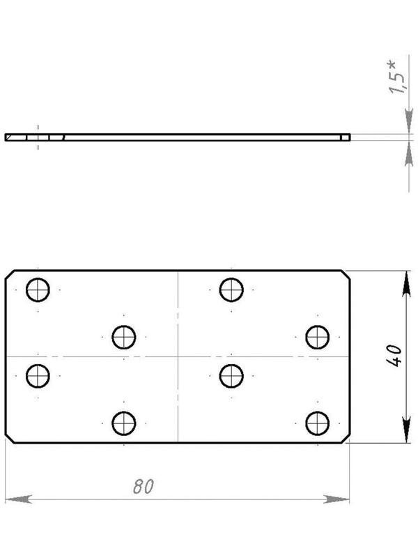 Пластина крепёжная, оцинкованная, 80х40х1.5 мм