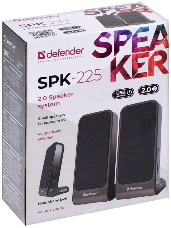 Компьютерные колонки 2.0 DEFENDER SPK-225, 2х2Вт, USB, черно-серые