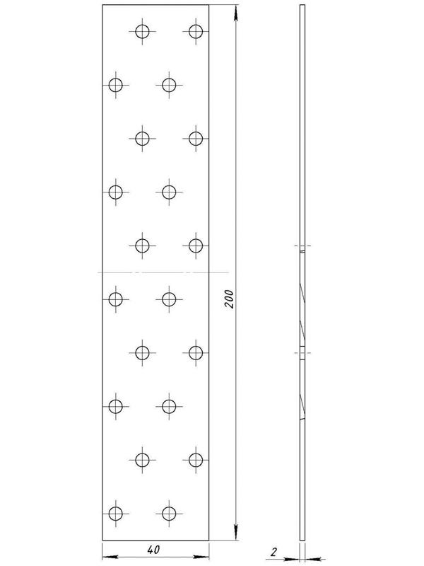 Пластина крепёжная, 40 х 200 х 2 мм, оцинкованная