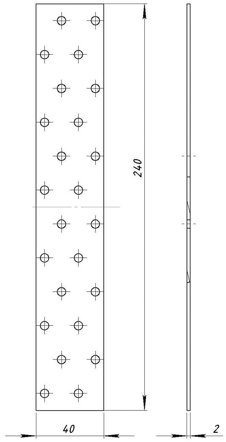 Пластина крепёжная 40 х 240 х 2 мм, оцинкованная