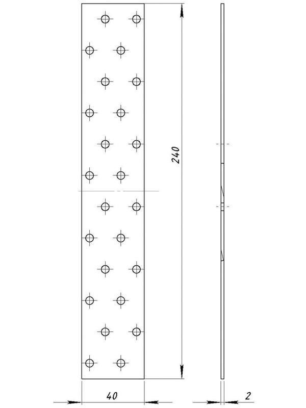 Пластина крепёжная 40 х 240 х 2 мм, оцинкованная