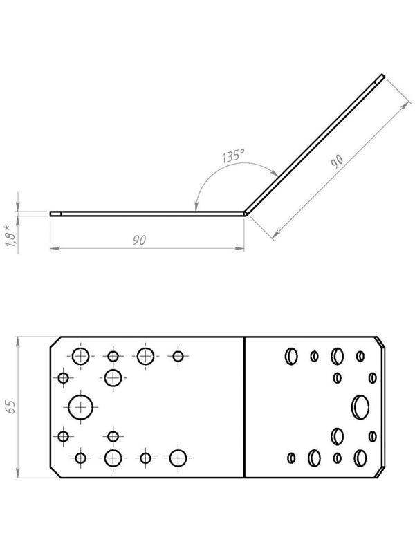 Уголок крепёжный 135 х 90 х 90 х 65 х 2 мм, ГОЦ