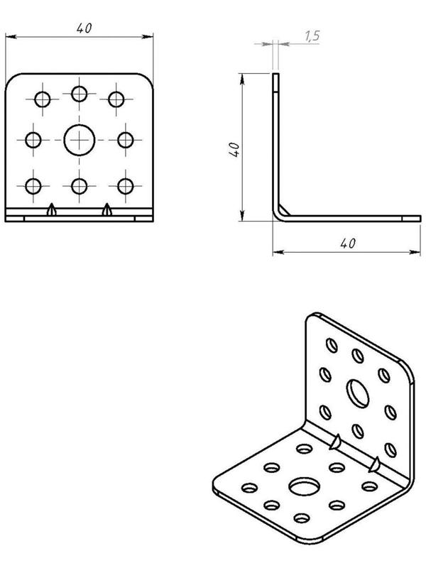 Уголок крепёжный усиленный 40 х 40 х 40 х 1.5 мм, ГОЦ
