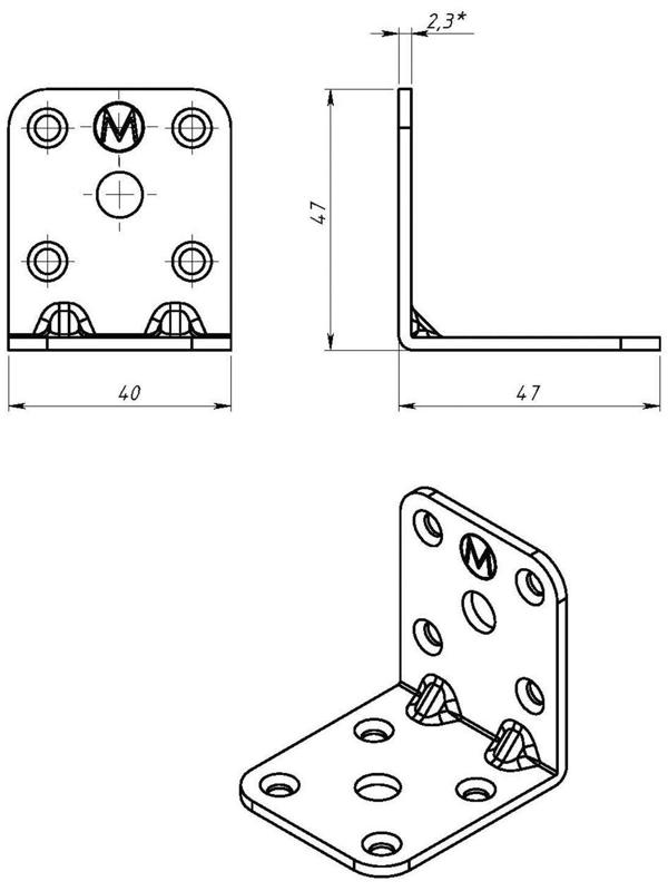 Уголок мебельный 47 х 47 х 40 х 2.3 мм, оцинкованный