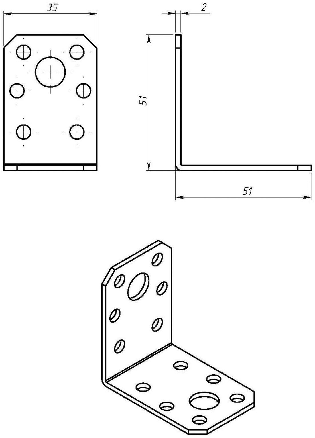 Уголок крепёжный 50 х 50 х 35 х 2 мм, ГОЦ