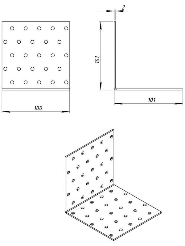 Уголок крепёжный 100 х 100 х 100 х 2 мм, оцинкованный