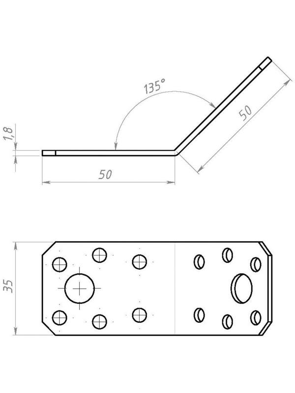 Уголок крепёжный 135х50х50х35х2 мм, ГОЦ