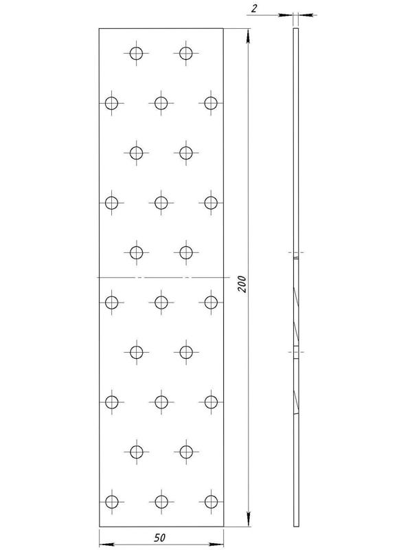 Пластина крепёжная, оцинкованная, 50 х 200 х 2 мм