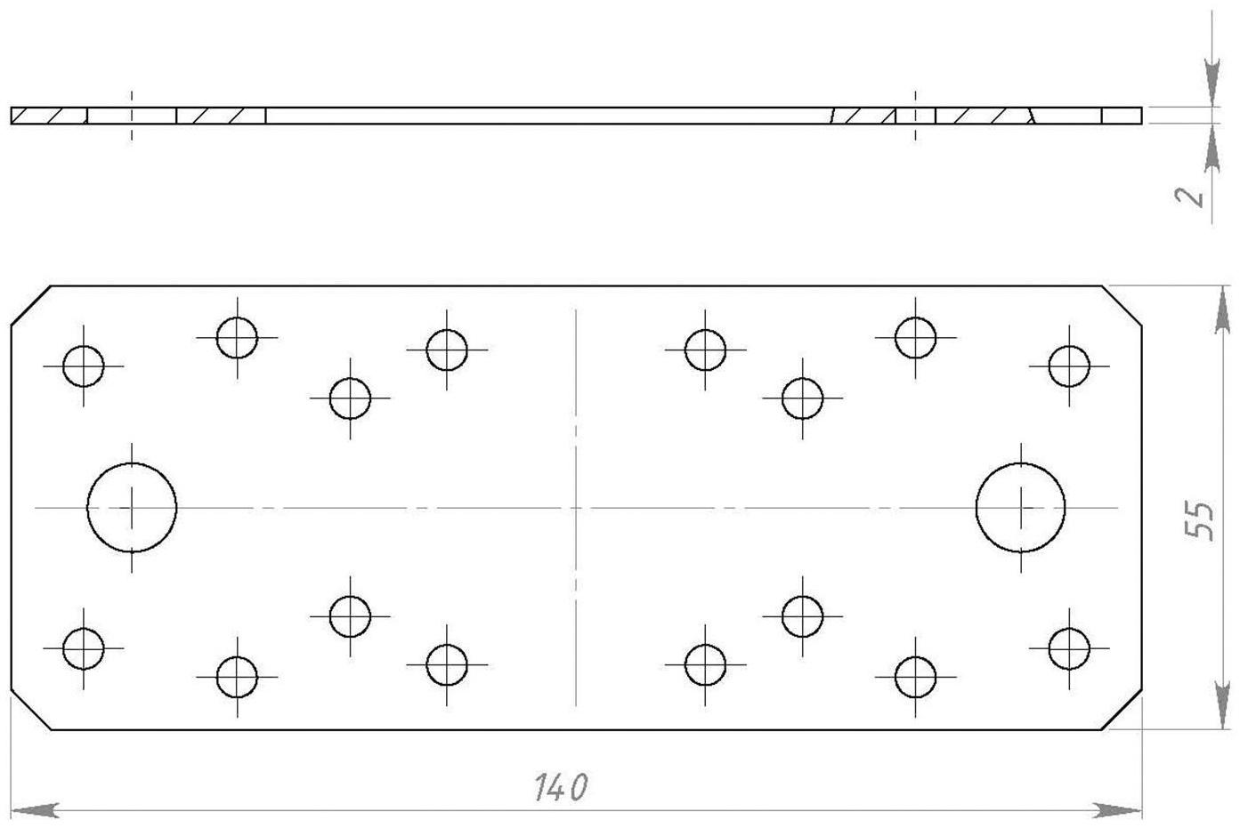 Пластина крепёжная, 140 х 55 х 2 мм, ГОЦ