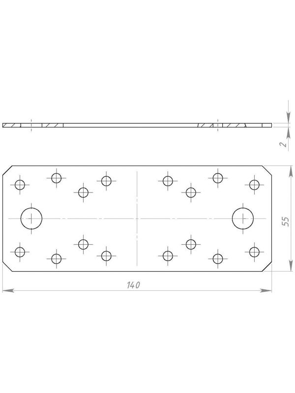 Пластина крепёжная, 140 х 55 х 2 мм, ГОЦ