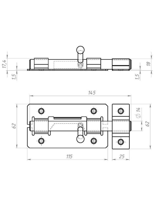 Задвижка дверная ЗД-01, покрытие цинк
