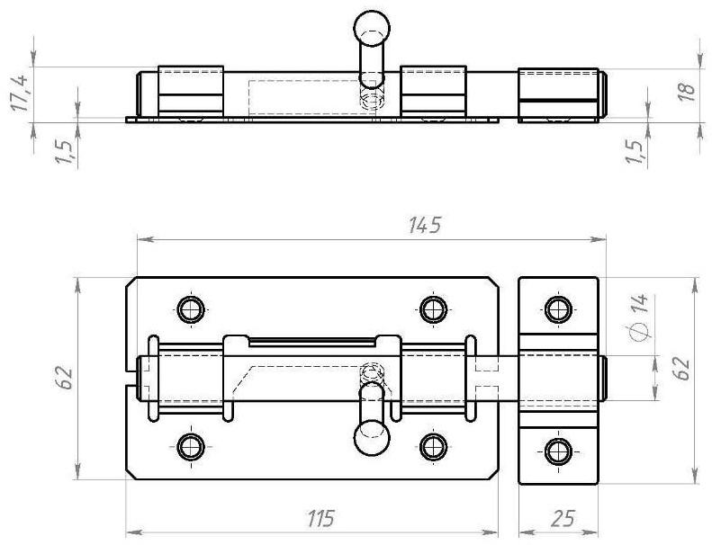 Задвижка дверная ЗД-01, покрытие полимер, медная