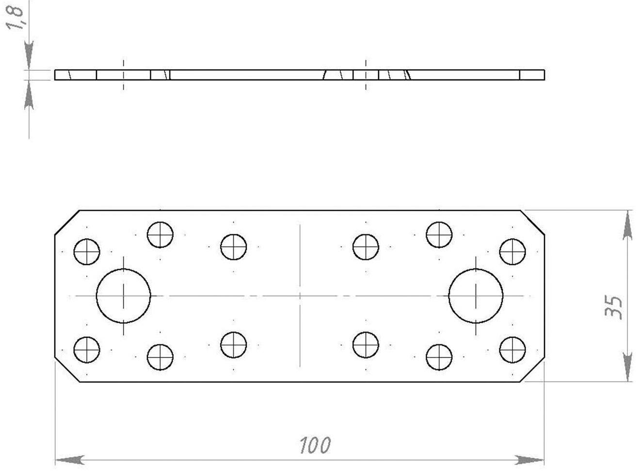 Пластина крепёжная, 100 х 35 х 2 мм, ГОЦ