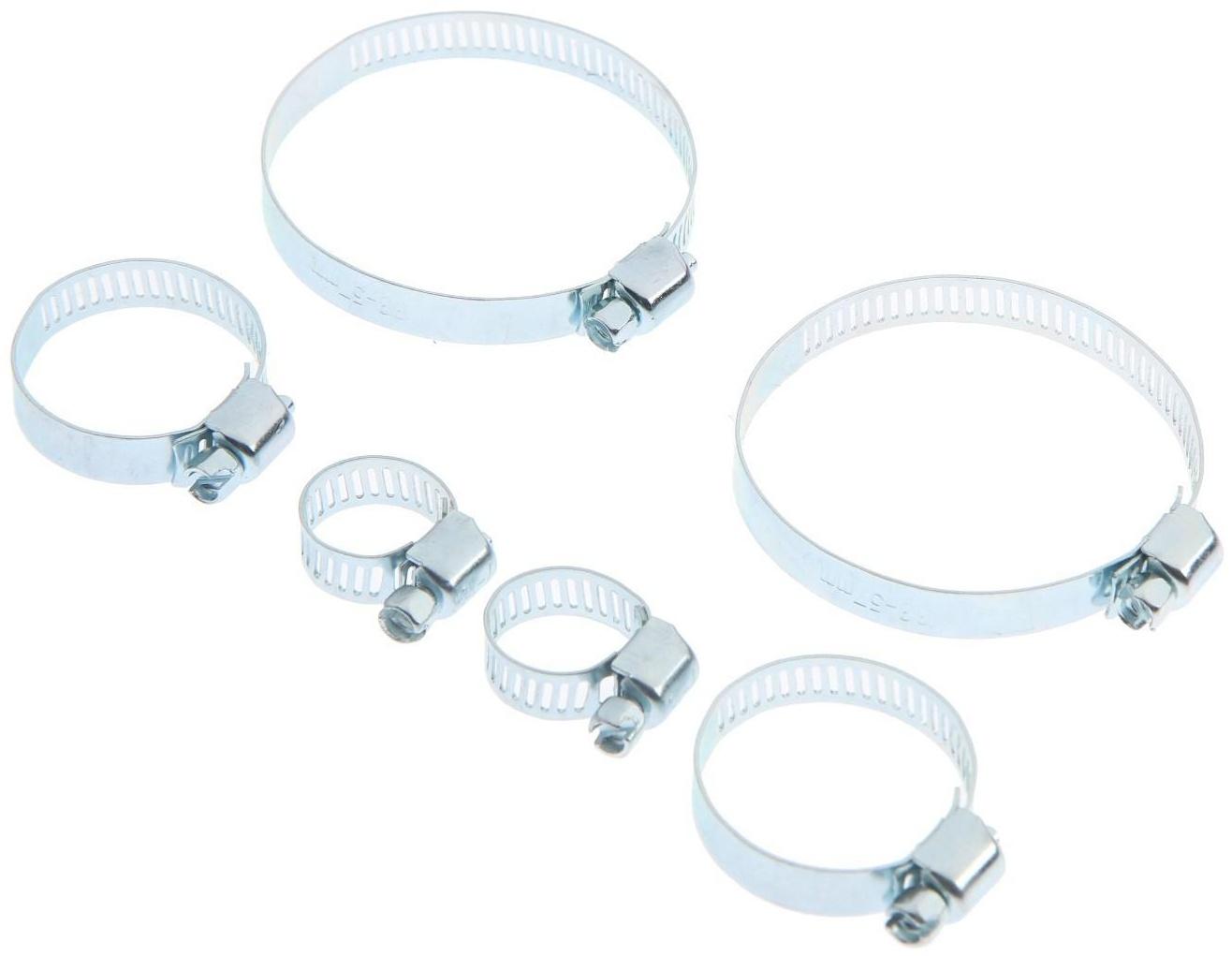 Набор червячных хомутов ТУНДРА krep, d=7-16, 13-32, 33-57 мм, оцинкованные, 6 шт