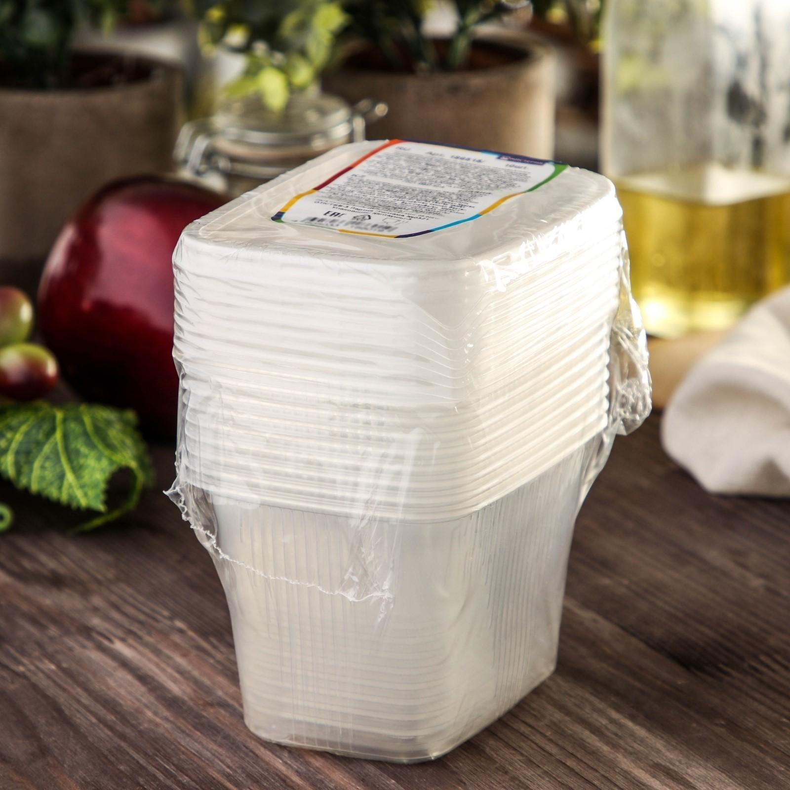 Набор одноразовых контейнеров с крышкой, 350 мл, 10,8×8,2×7 см, 10 шт, цвет прозрачный