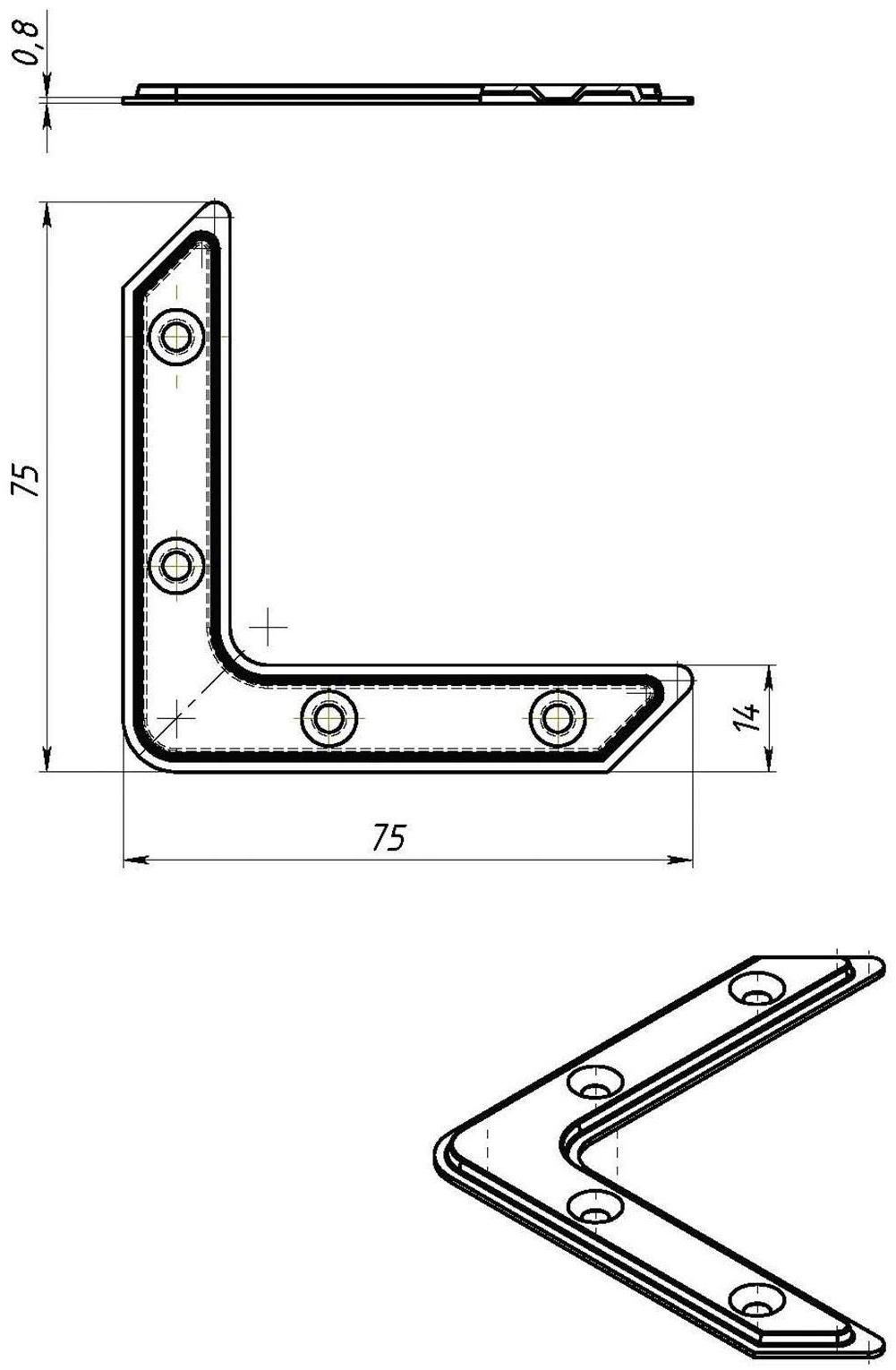 Угольник УГ-75, оцинкованный, крупная фасовка