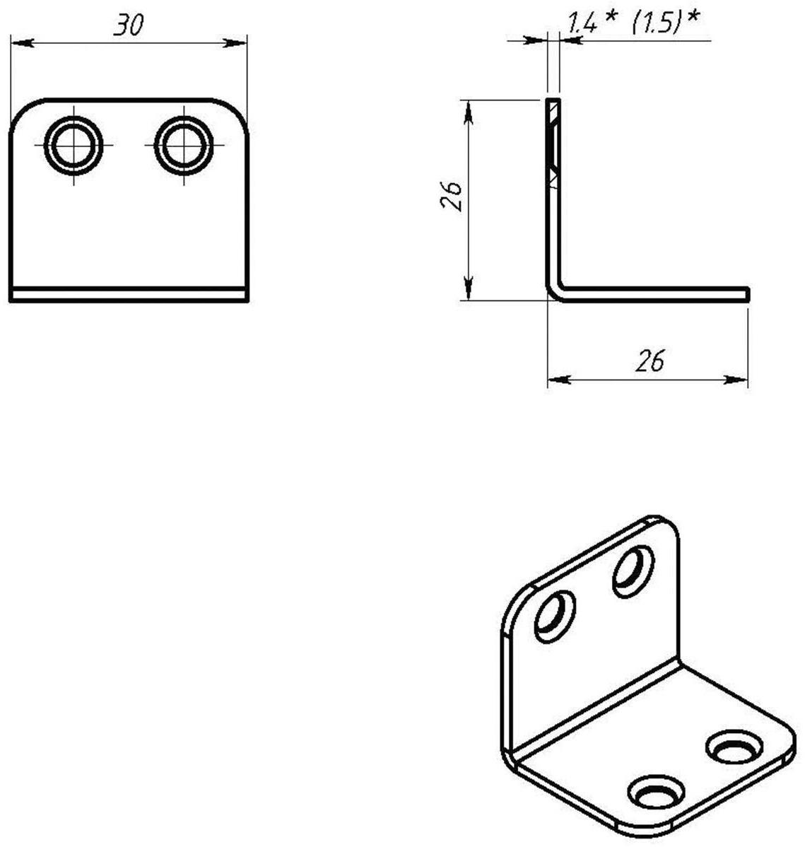 Уголок мебельный, 26х26х1.5 мм, цинк, в упаковке 800 шт.